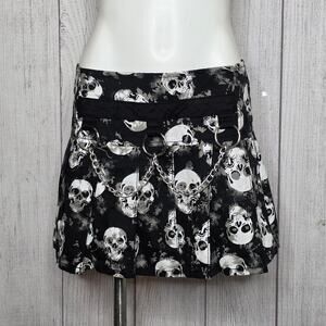 Tripp NYC Shadow Skull Mary Chain Pleated Mini Skirt Goth Punk Chains, L (32" W)